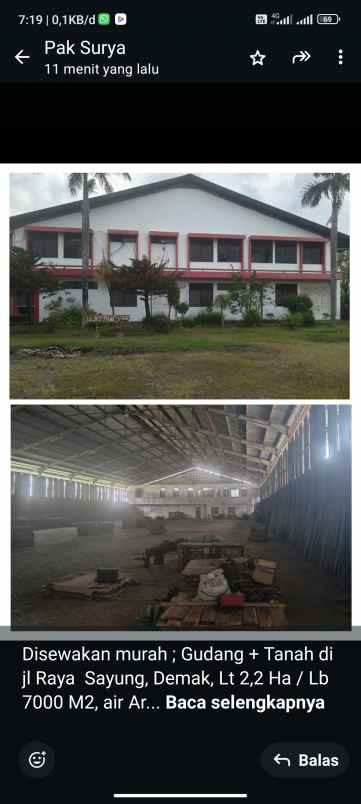 disewakan gudang di jl raya sayung demak