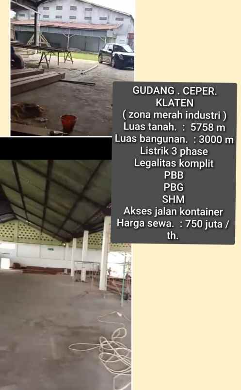 disewakan murah gudang klaten 6000 meter