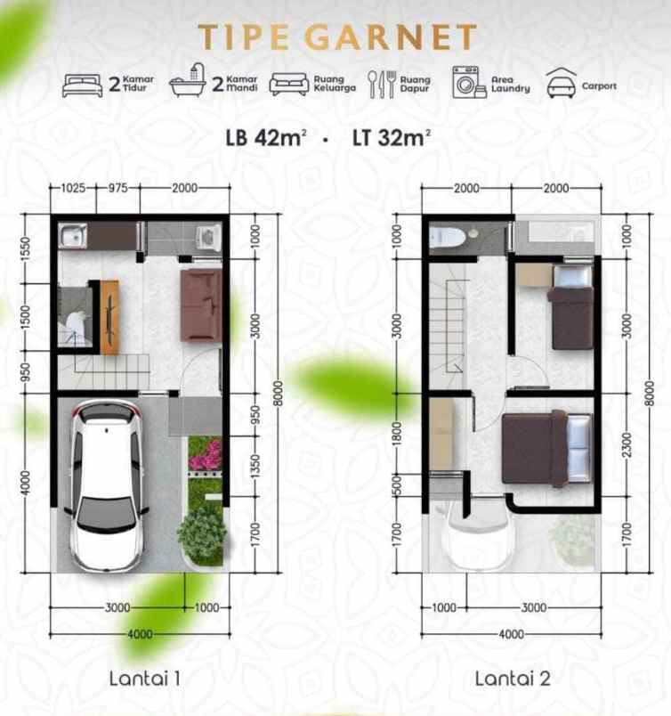 rumah 2 lantai dekat tol limo 495 jt an