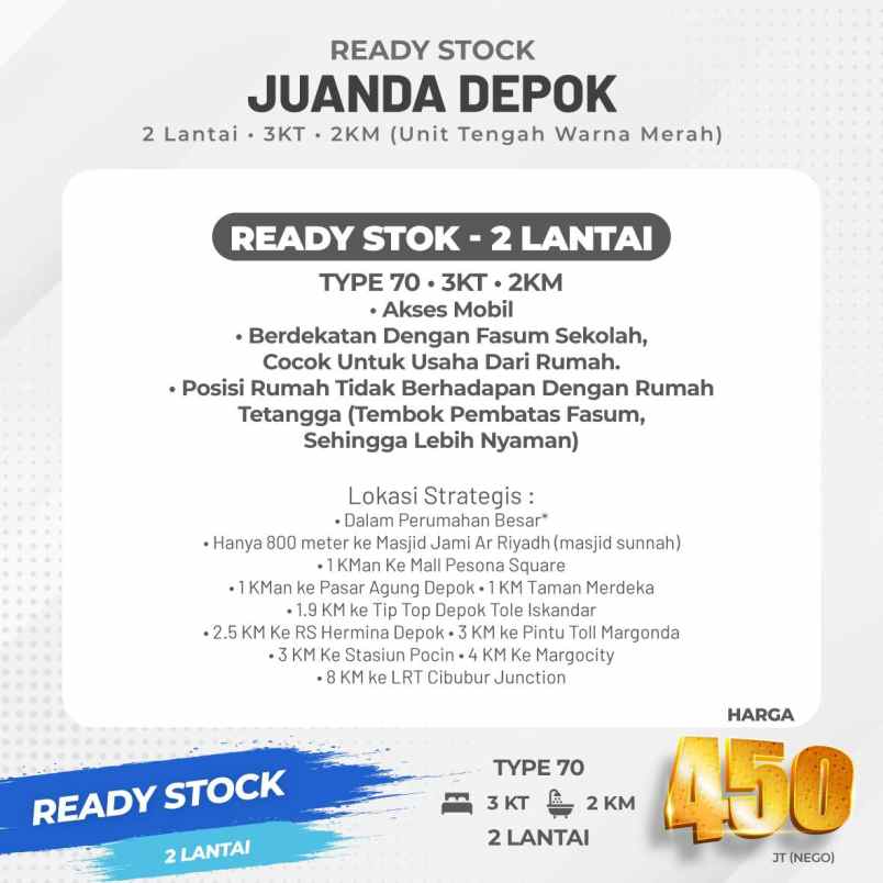 rumah 2 lantai readystok juanda depok dua