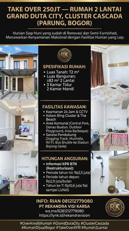 take over 250jt rumah 2 lantai cluster grand duta city