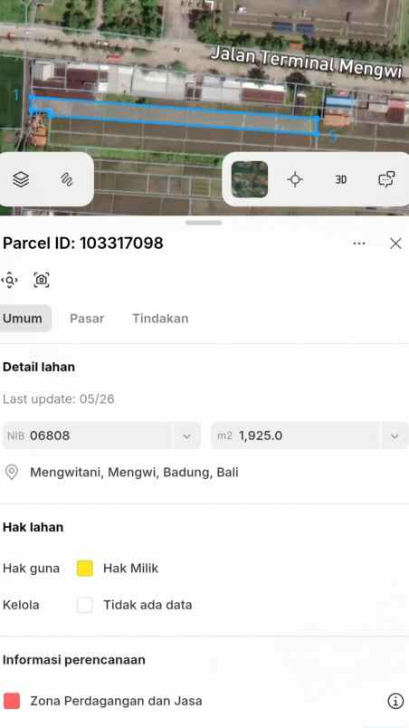 dijual 15 are jl siwa akses terminal mengwi badung