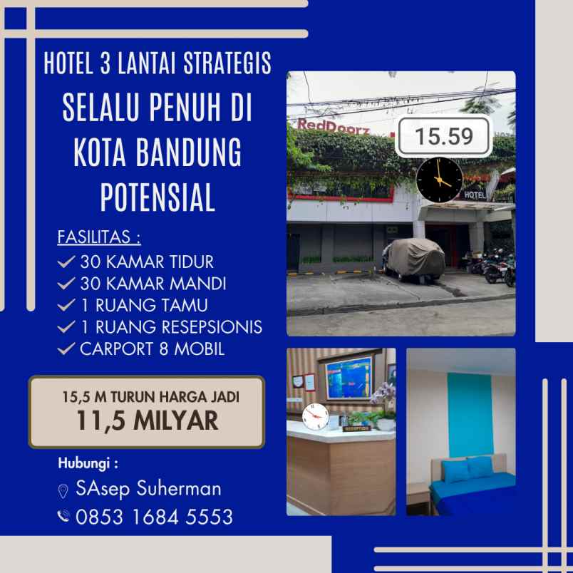 dijual hotel pasirkaliki kota bandung