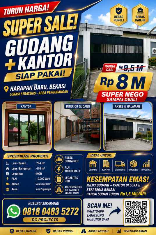 dijual ruko gudang kantor jl wahab affan