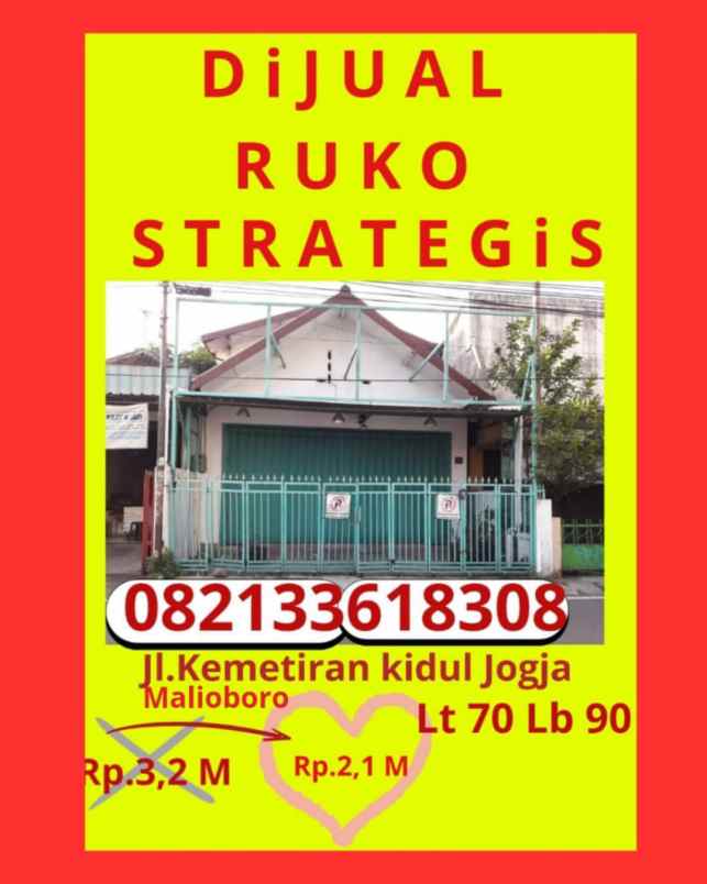 dijual ruko strategis malioboro kemetiran jogja