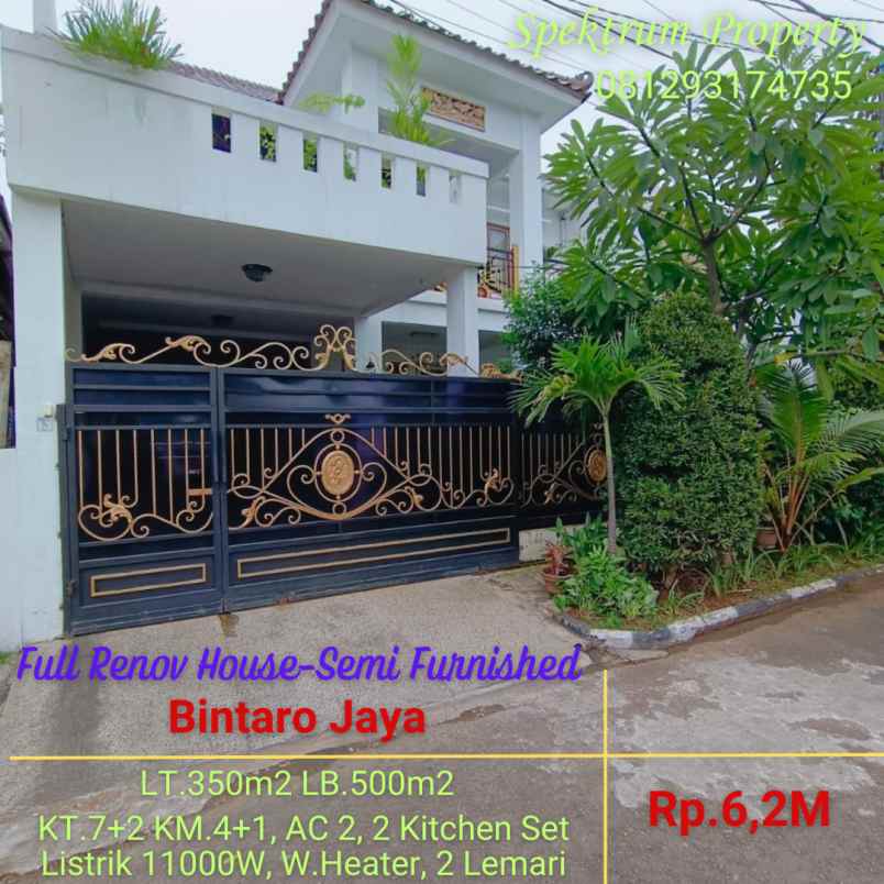 Rumah Luas Semi Furnished Bintaro Jaya Lt350 Lb500 Rp62m