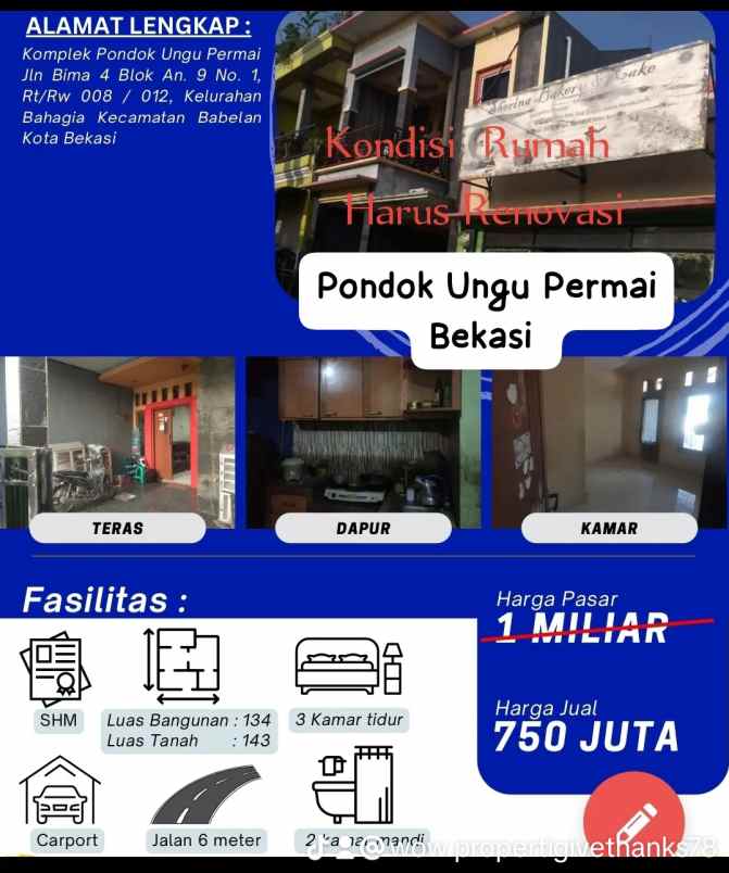 dijual rumah dan kios bagus murah bekasi