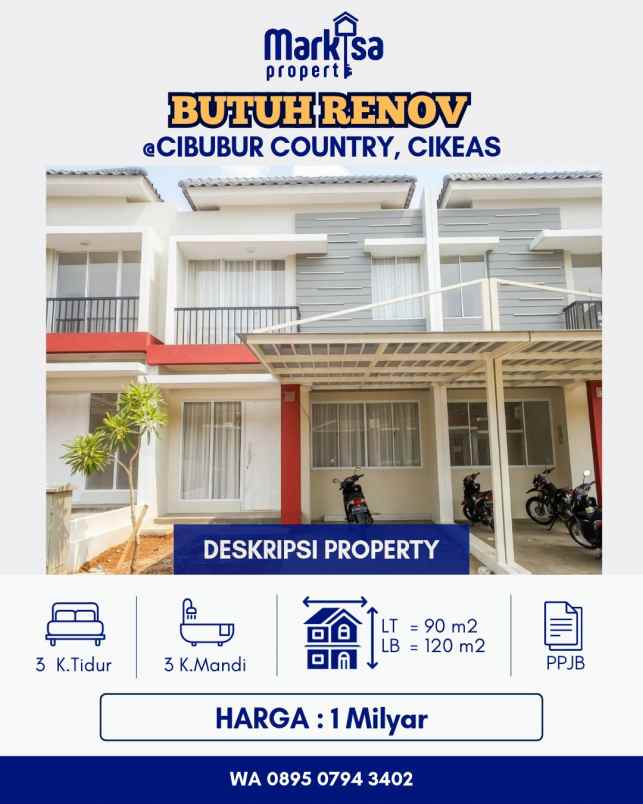 dijual rumah di cibubur country butuh renov