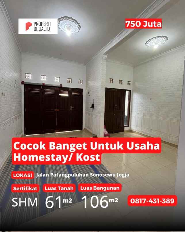 dijual rumah jalan patangpuluhan