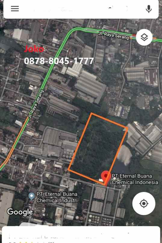 dijual tanah jl raya serang