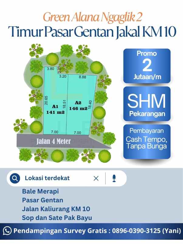 dijual tanah murah di timur pasar gentan jakal km 10