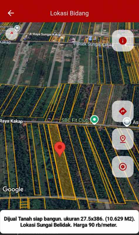 dijual tanah sungai belidak
