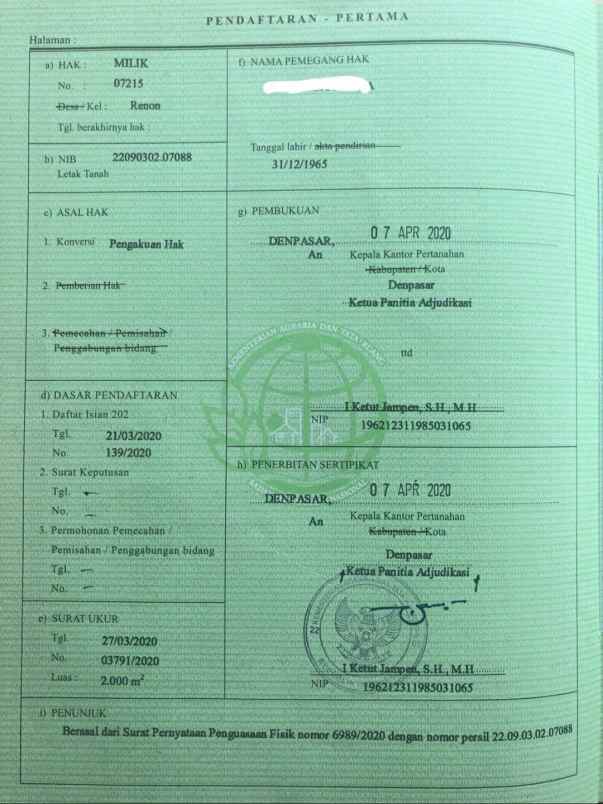 dijual tanah tukad yeh aya
