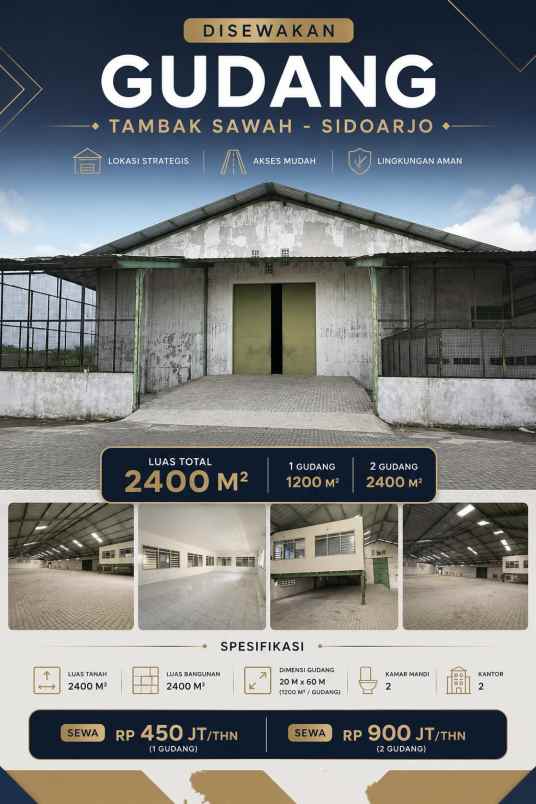 disewakan ruko gudang kantor jalan tambak sawah
