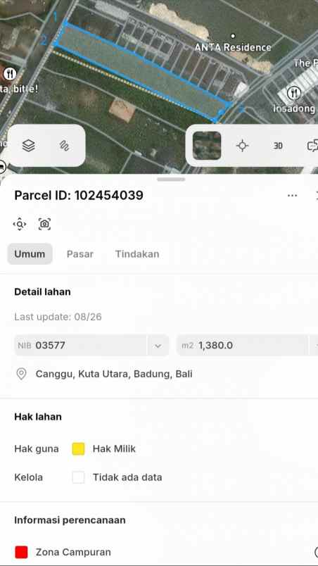 disewakan tanah pantai batu bolong