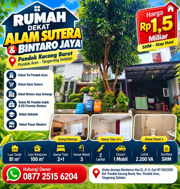 rumah dekat alam sutera bintaro jaya lt 81m shm