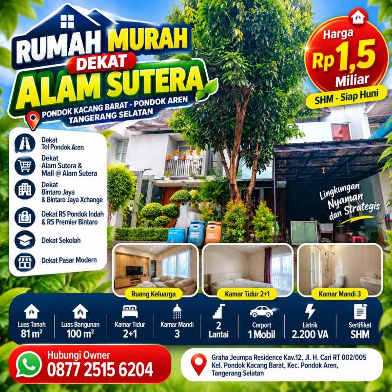 rumah murah dekat alam sutera lt 81m lb 100m shm