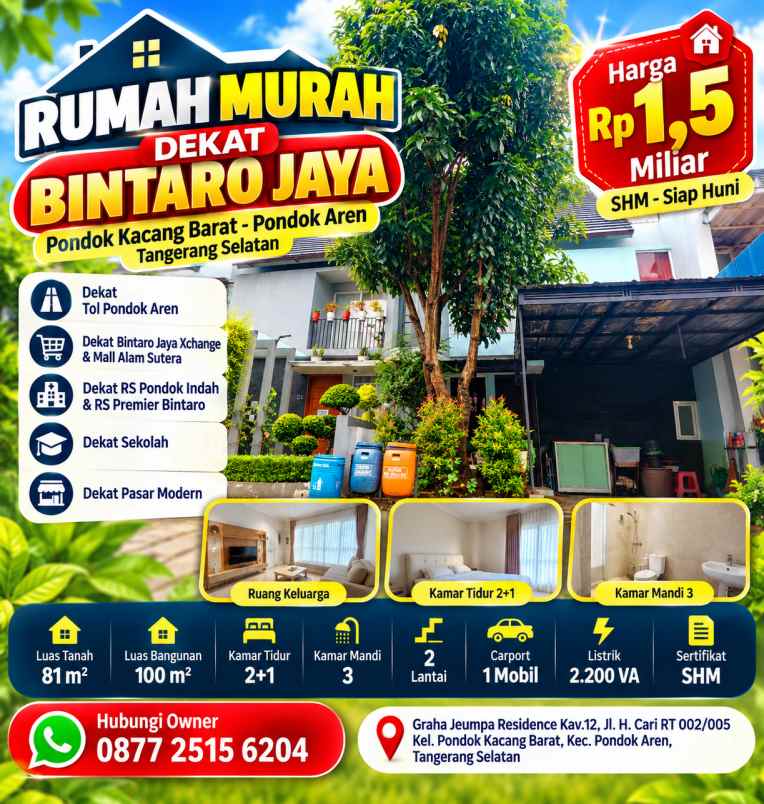 rumah murah dekat bintaro jaya lt 81m lb 100m shm