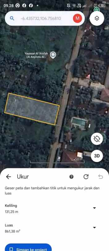 tanah 874 meter bedahan depok