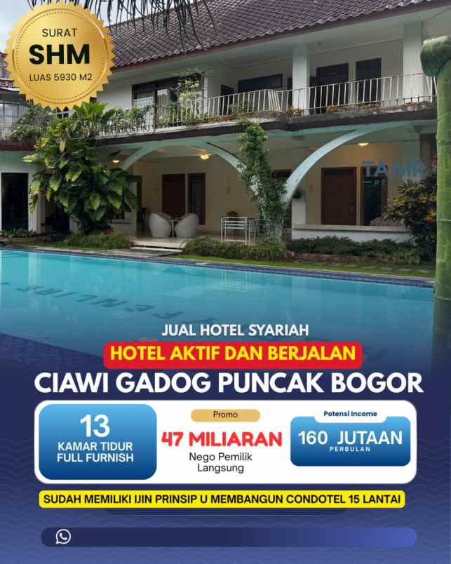 dijual hotel ciawi kabupaten bogor jawa