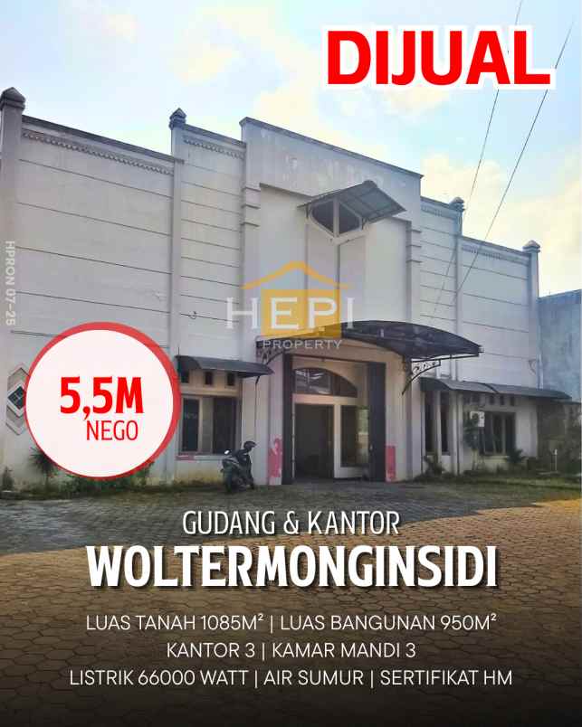 dijual ruko gudang kantor dolog wolter monginsidi