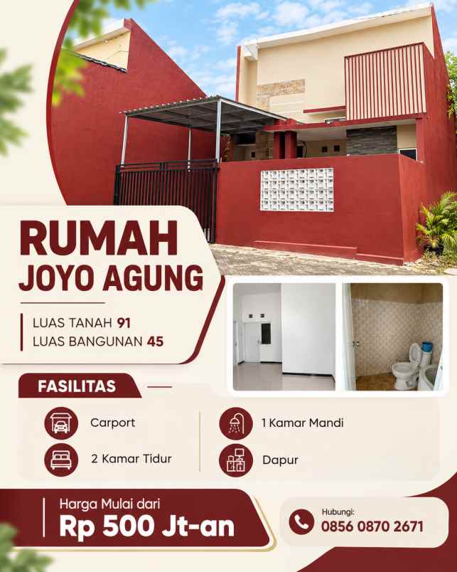 dijual rumah jl joyo agung kota malang