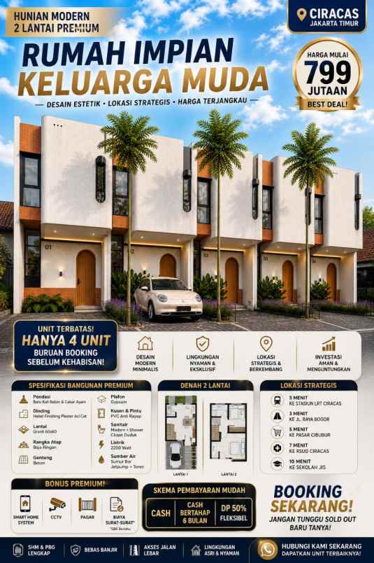 dijual rumah modern 2 lantai di ciracas jakarta timur