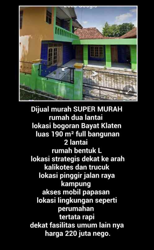 dijual rumah murah di bayat 2 lantai 190 meter