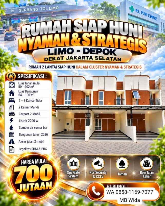 dijual rumah siap huni nyaman strategis di limo depok
