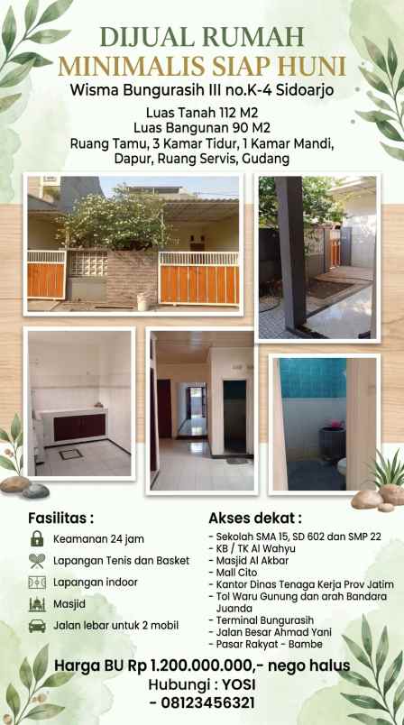 dijual rumah siap huni wisma bungurasih sidoarjo