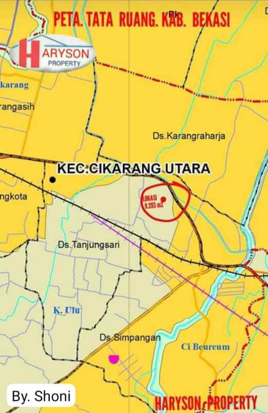 dijual tabah 9293 m2 cikarang utara