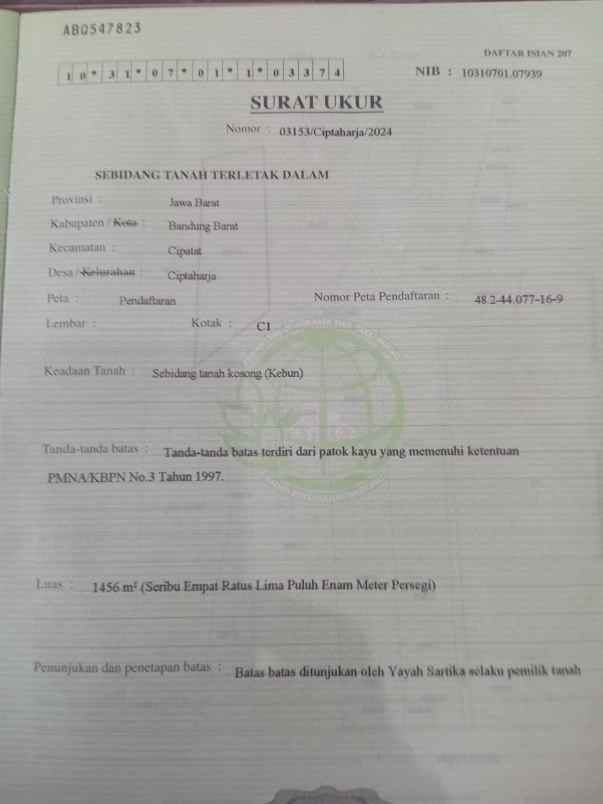 dijual tanah jl ciptaharja