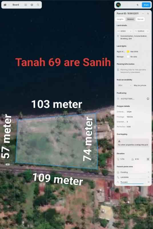 dijual tanah jl raya air sanih kubu