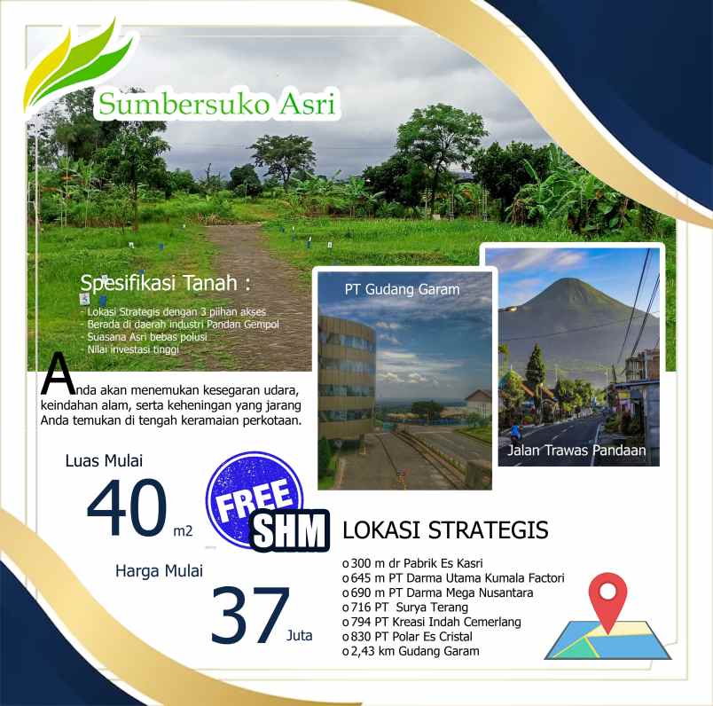 dijual tanah kemuning sumbersuko kec