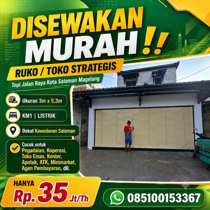 disewakan ruko gudang kantor salaman magelang