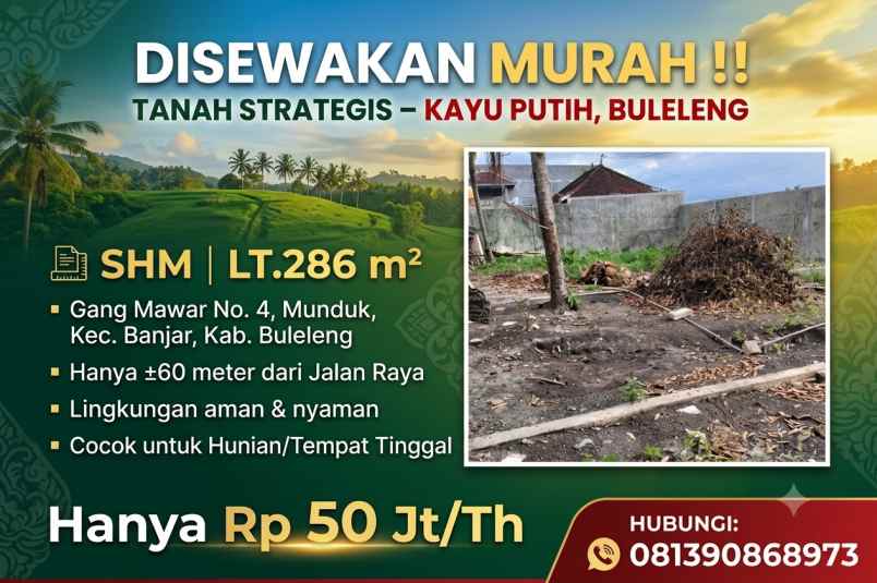 disewakan tanah gang mawar no 4 munduk kec