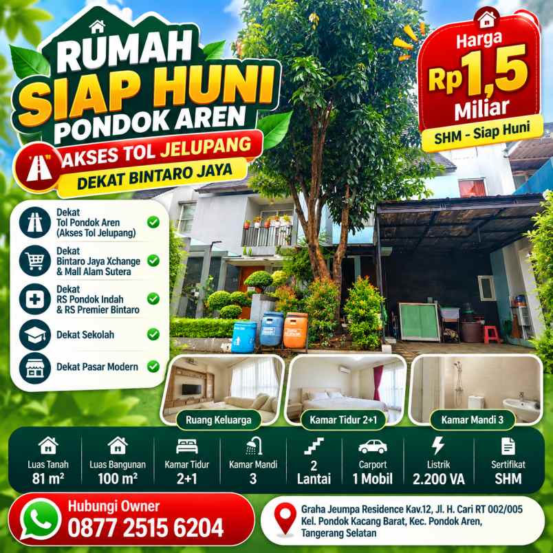 rumah siap huni pondok aren akses tol jelupang