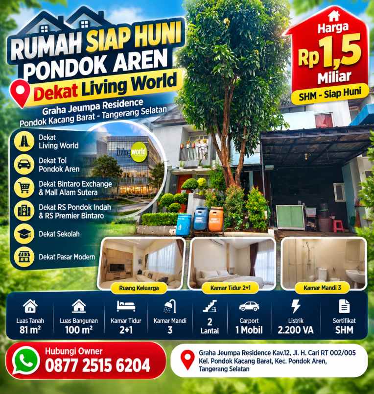rumah siap huni pondok aren dekat living world shm