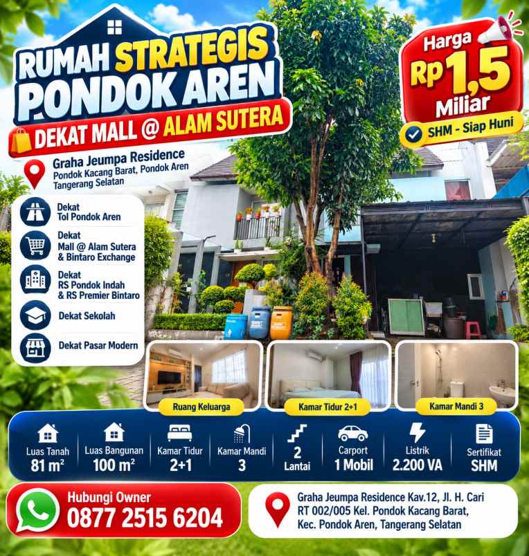 rumah strategis pondok aren dekat mall alam sutera shm