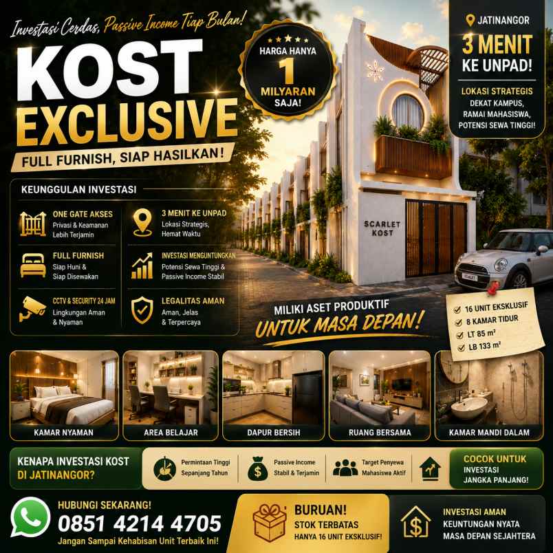cluster kos siap huni full furnish dekat kampus