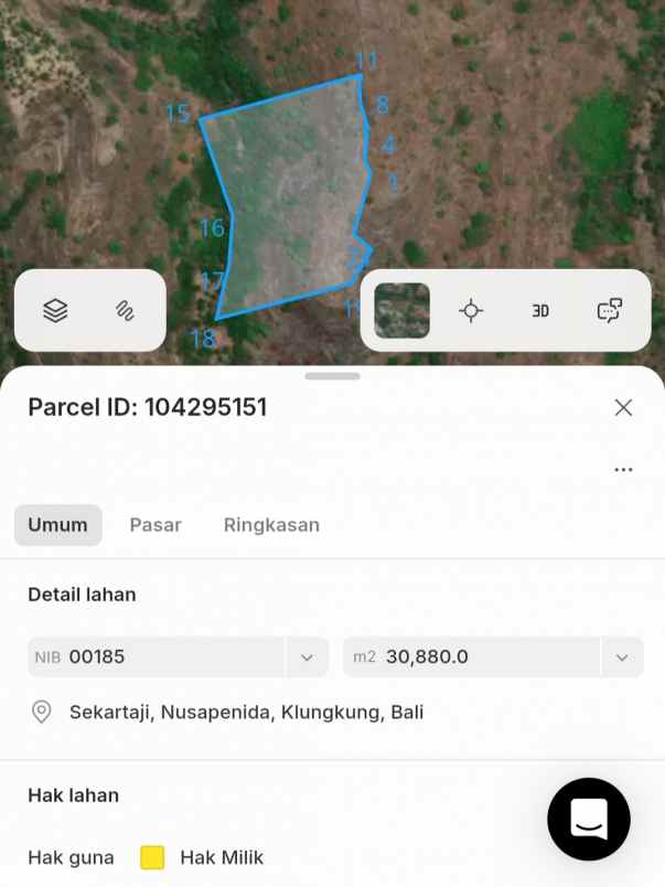 dijual 38 ha loss tebing tanglad nusa penida klungkung