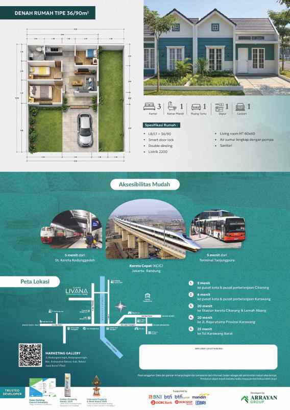dijual rumah 3 kamar tidur di kedung waringin bekasi