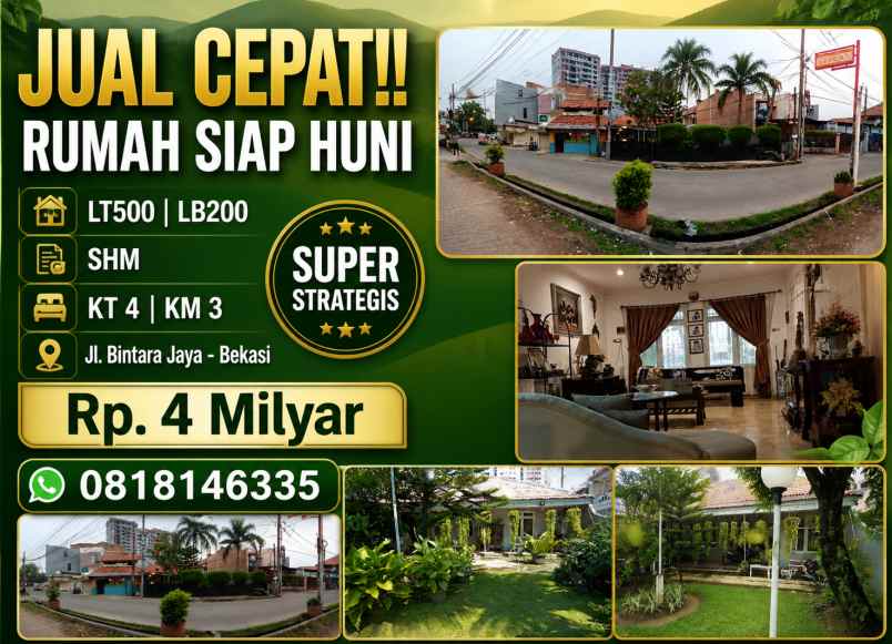dijual rumah jl bintara jaya bekasi