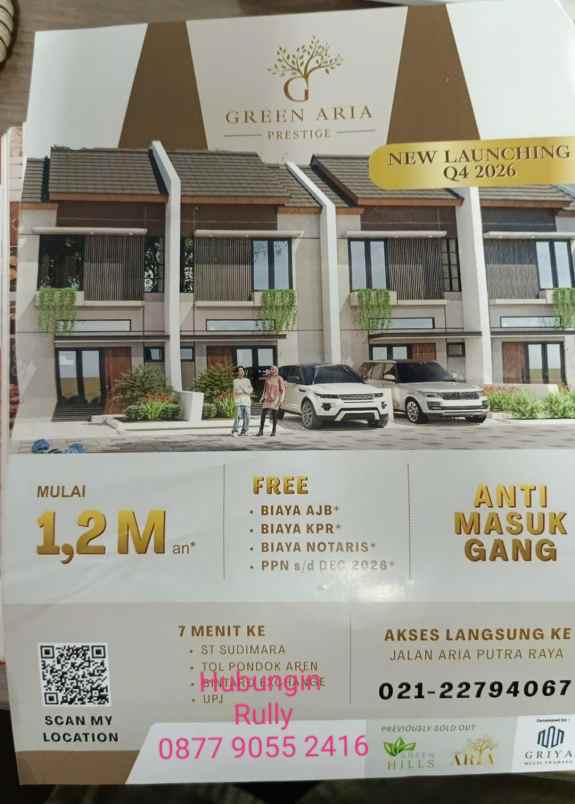dijual rumah minimalis moderen green aria 2 ciputat