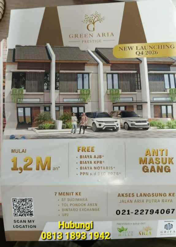 dijual rumah minimalis moderen green aria 2 ciputat