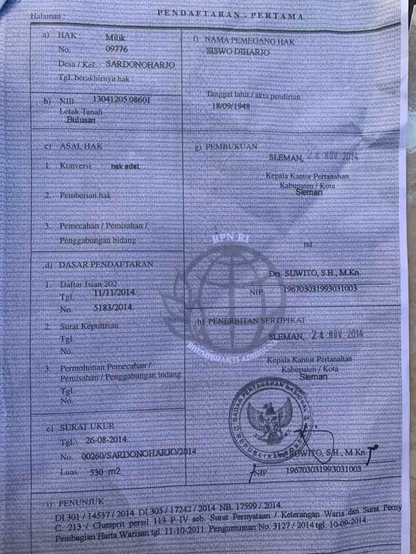 dijual rumah sardonoharjo sleman yogyakarta