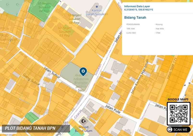 dijual tanah dan bangunan di susukan jakarta timur