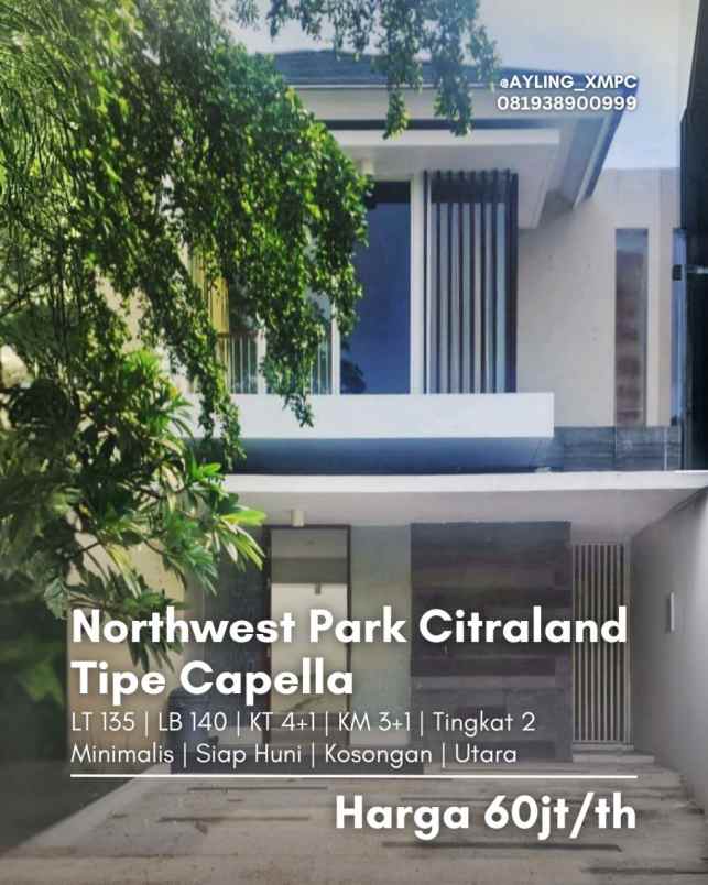 disewakan rumah northwest park citraland