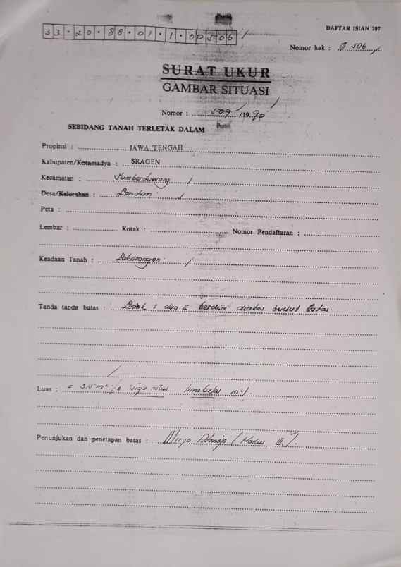 jual tanah di pendem rt 19 sumberlawang sragen