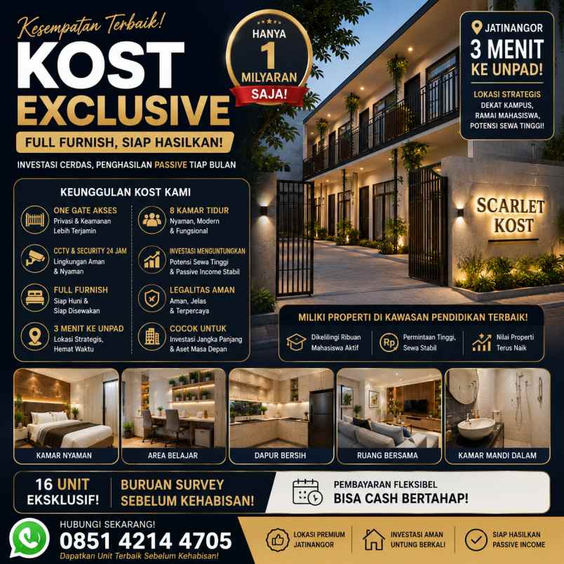 miliki kos eksklusif 3 menit itb full furnish